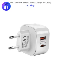 40W Dual Port USB - C Fast Charger with PD Technology - 20W PD EU Plug (Only 1 PCS Charge)