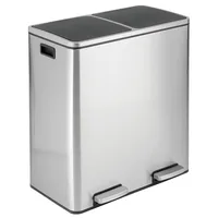 mDesign Metal Steel 16 Gallon/60-Liter, Dual Compartment Step Trash Can; Double Bin Trash Can/Recycler Combo for Kitchen 1
