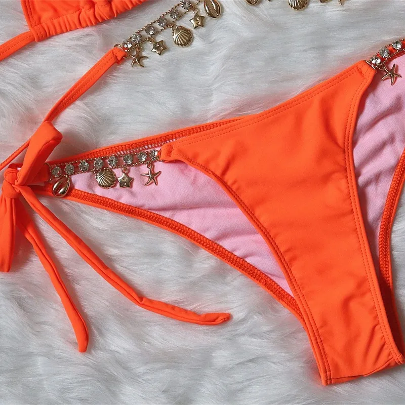 Women 2 Piece Shiny Diamond Bikini Set Tankini Sexy Bra Swimsuit Praty Bathing Suit