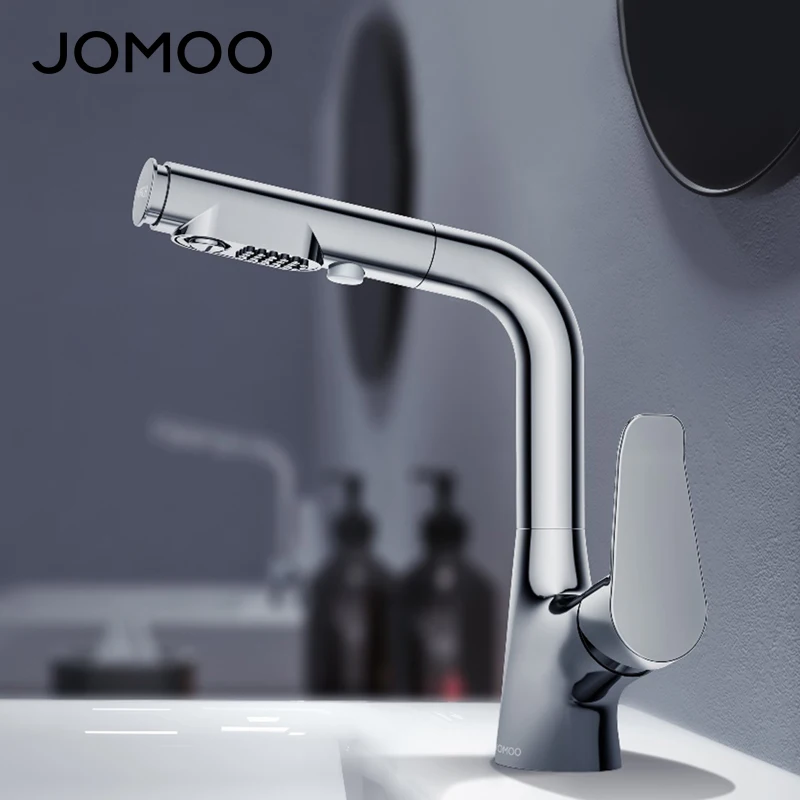 JOMOO Pull-out Basin Faucet 360 Spout Swivel Dual Spray Options Zink Alloy Bathroom Extravagant Faucet