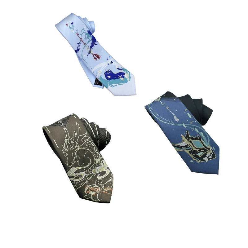 

Men Tie School Styles Genshin Impact Wanderer Xiao Zhongli Cosplay Game Necktie Costume Accessory Halloween Party Suit Props