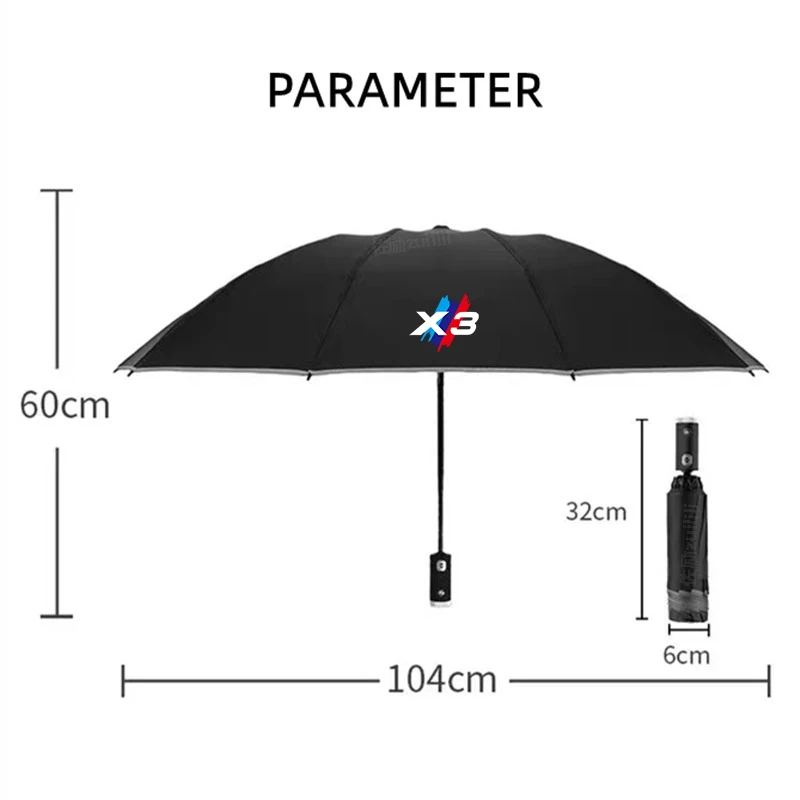 Car Led Light Automatic Folding Windproof Sunshade Umbrella Car Sun Protection Umbrella For BMW X3 E83 F25 G01 G08 G45