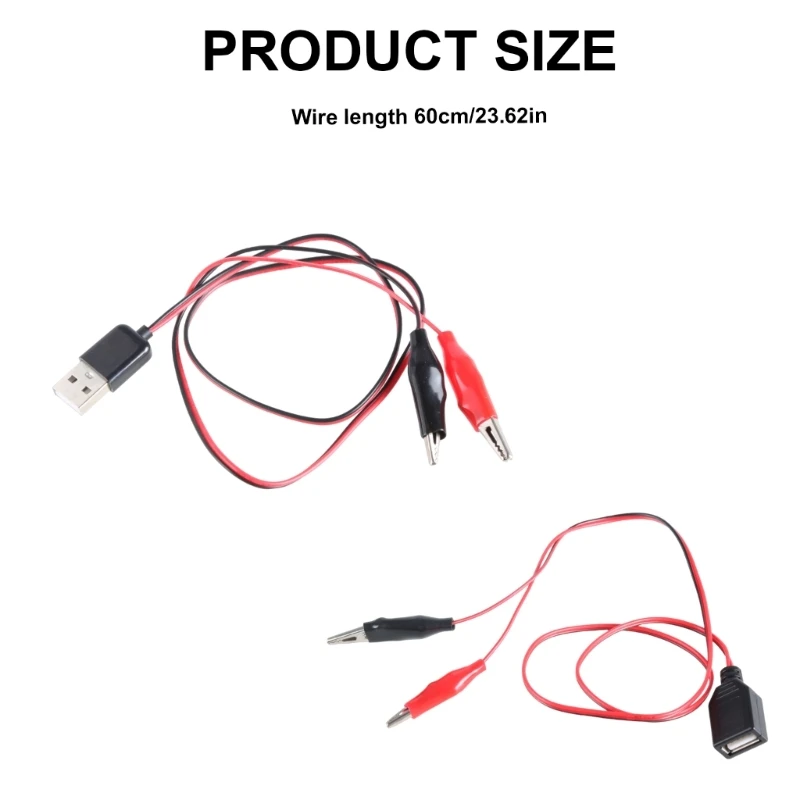 팬, LED 조명, 송풍기, 카메라용 USB 5V 클립 테스트 케이블 60cm 길이, 포지티브, 블랙 네거티브 드롭 배송