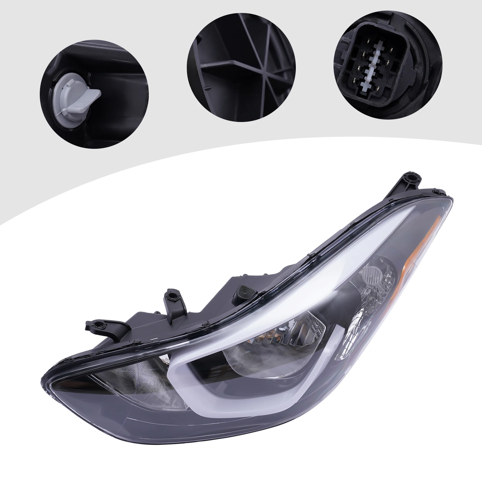 

Car Headlight Halogen Headlamp Fit for 14-16 Hyundai Elantra Left/Right Side Headlights Assembly with LED Side Marker