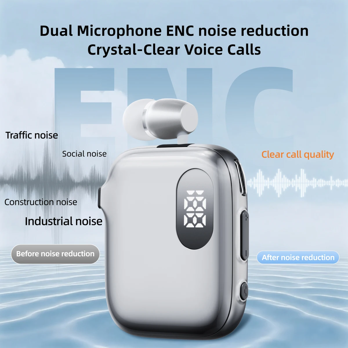 K91 PK F920 R11 Lavalier V6.0 Bluetooth Noise Canceling 90h Playtime Music LED Power Display Retractable Earphone For Meeting_voghion.com