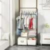 Rolling Clothes Rail Rack Garment Cloth Hanging Rack with 2 Tier Storage Shelves 3