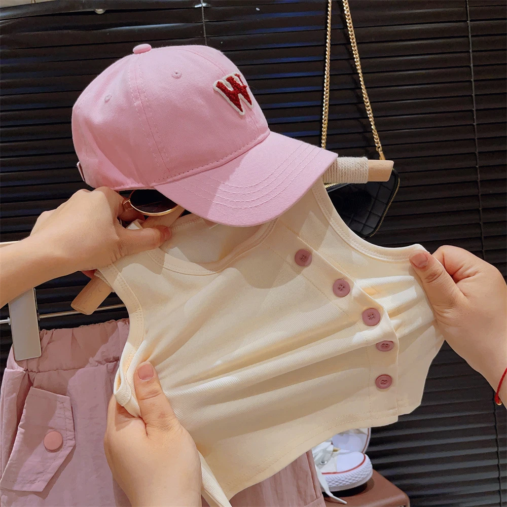 Summer Baby Girl Clothes Fashion T Shirt + Cargo Pants Sets Cute Button Vest Hip Hop Suit for Kids Baby Girl Outfit Set