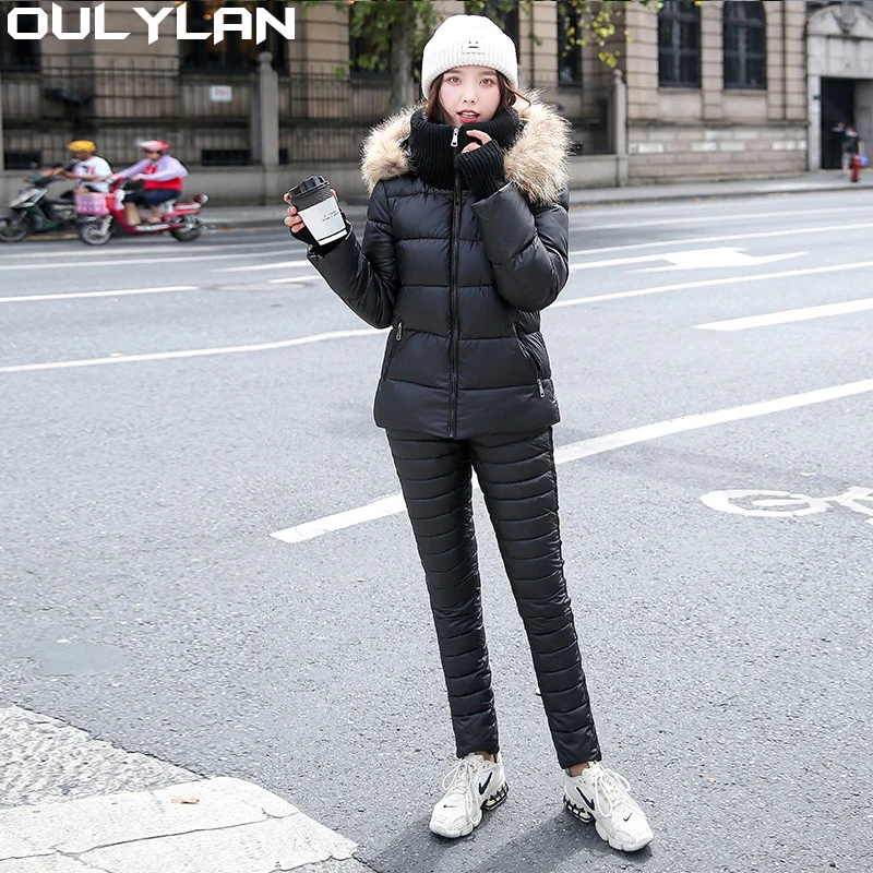 

Oulylan Zipper Ski Suit Lady Ski Jumpsuit Casual Thick Winter Warm Women Snowboard Skisuit Outdoor Sports Skiing Pant Set