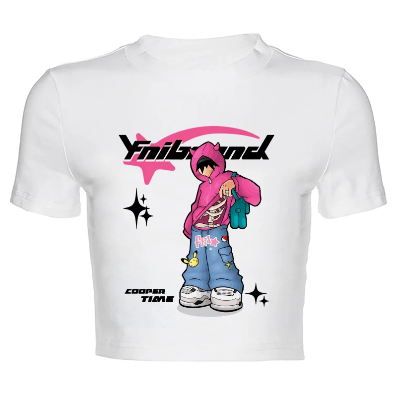 

Y2K Новая розовая Молодежная свободная футболка в стиле хип-хоп с коротким рукавом в европейском и американском стиле