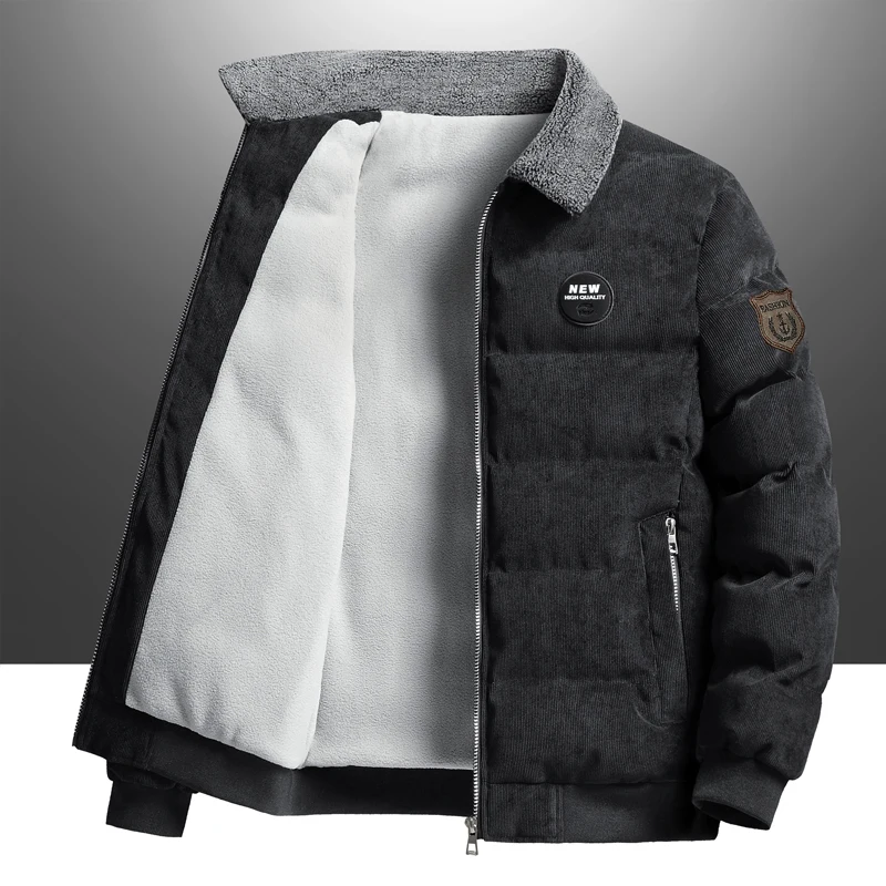 Winter Fleece Jacket Men Parkas Coat Loose Solid Windproof Fur Collar Warm Corduroy Parka Jacket Fashion Casual Windbreaker parka coat,parkas coat