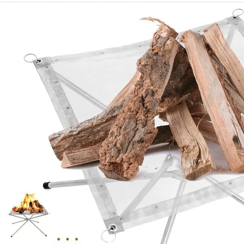 Outdoor Camping Campfire Fire Rack Foldable Mesh Fire Pit Wood Stove Frame Rack for Garden Backyard BBQ Bonfire,camping fire pit