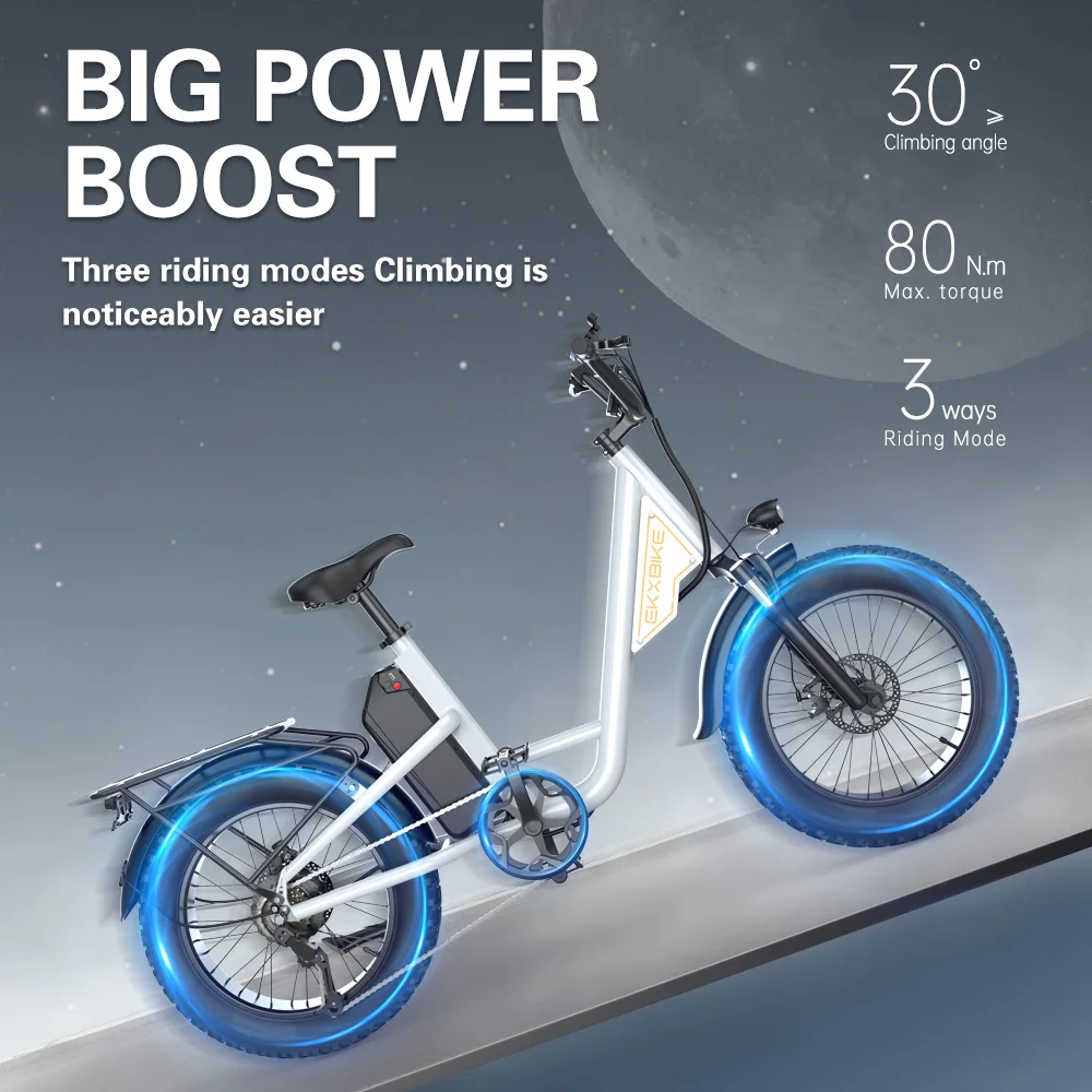 EKX L1 Adult Electric Bike 1000W Motor（1400W peak）34MPH, 48V 15.6Ah Removable Battery With 20''4.0 Fat Tire 7 Speed Urban Ebike 5