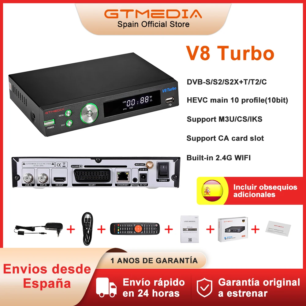 Gtmedia V8 Turbo Dvb-S/S2/S2X + T/T2/C Ricevitore Satellitare Tv Digitale Box Bulit In Wifi,H.265, Supporto M3U,Ccam Decoder Set-Top-Box