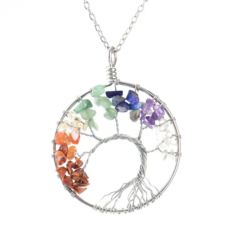 Natural Crystal Stone Tree of Life Pendant Necklace 7 Chakra Quartz Amethyst Necklace Pendant Wedding Jewelry for Women pendant necklace