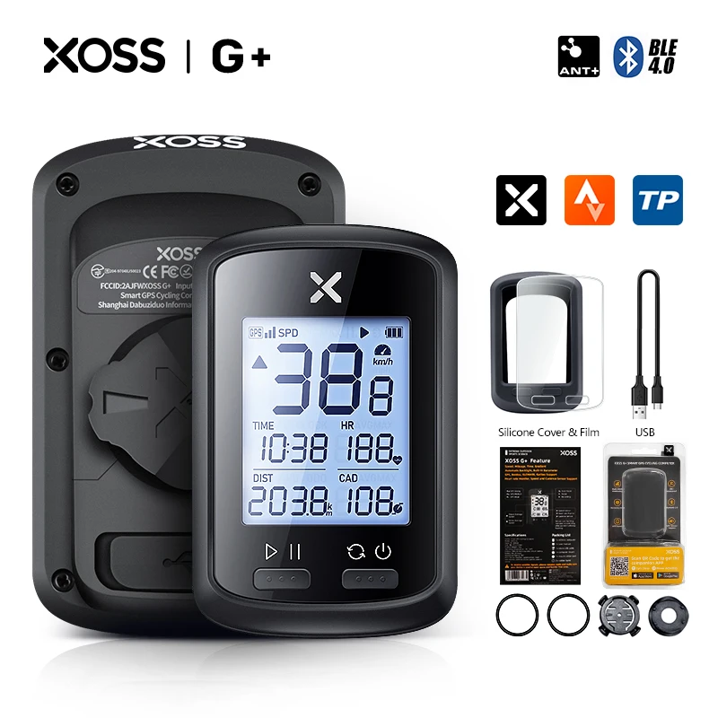 

Беспроводной велокомпьютер XOSS G Plus, GPS-спидометр, водонепроницаемость IP7, датчик частоты вращения педалей BLE4.0/ANT + Датчик скорости велосипеда