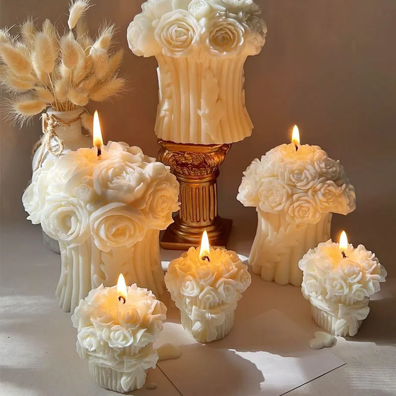 Silicone Mold For Flowers Rose Bouquet candles Silicone Mold Bowknot Love Rose Silicone Candle Mold DIY Flower Soap Plaster Mold