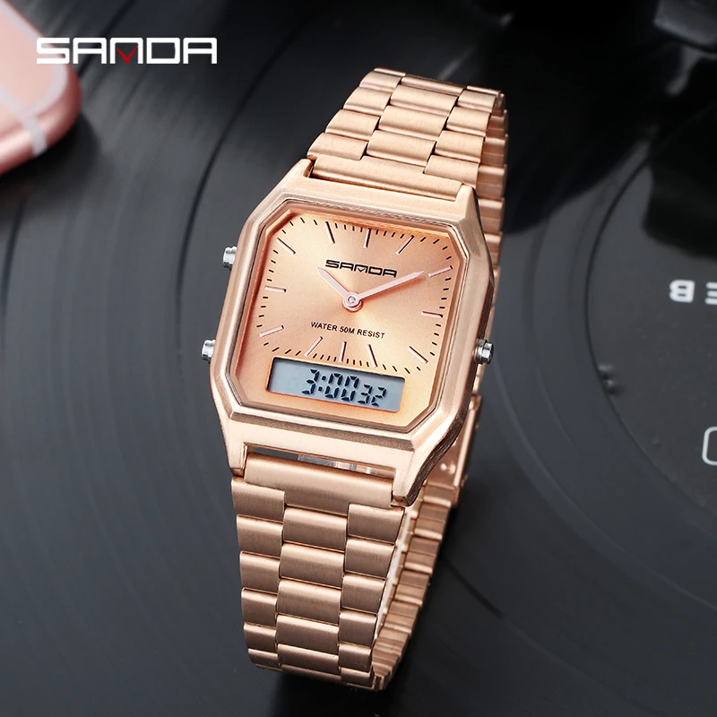 

SANDA Rose Gold Men's Watches Top Brand Luxury Men Fashion Steel Waterproof Wristwatch For Male Clock Relogio Masculino