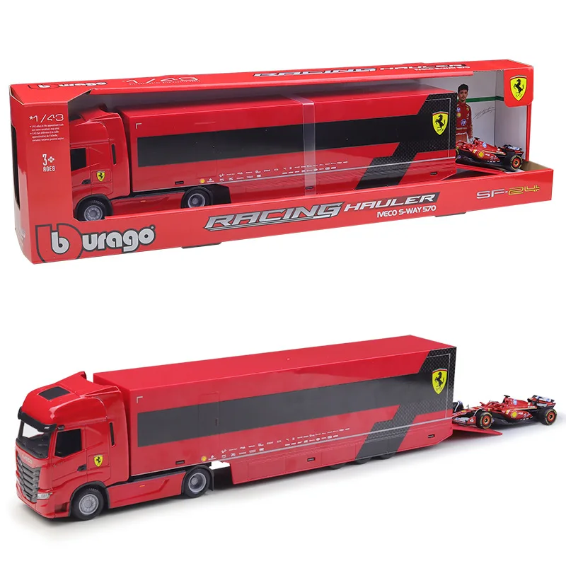 Bburago 1:43 Iveco S Way 2024 Ferrari Sf-24 F1 Mercedes Semi 2024 F1 W15 modèle de camion en alliage modèle de voiture jouet pièce d'exposition