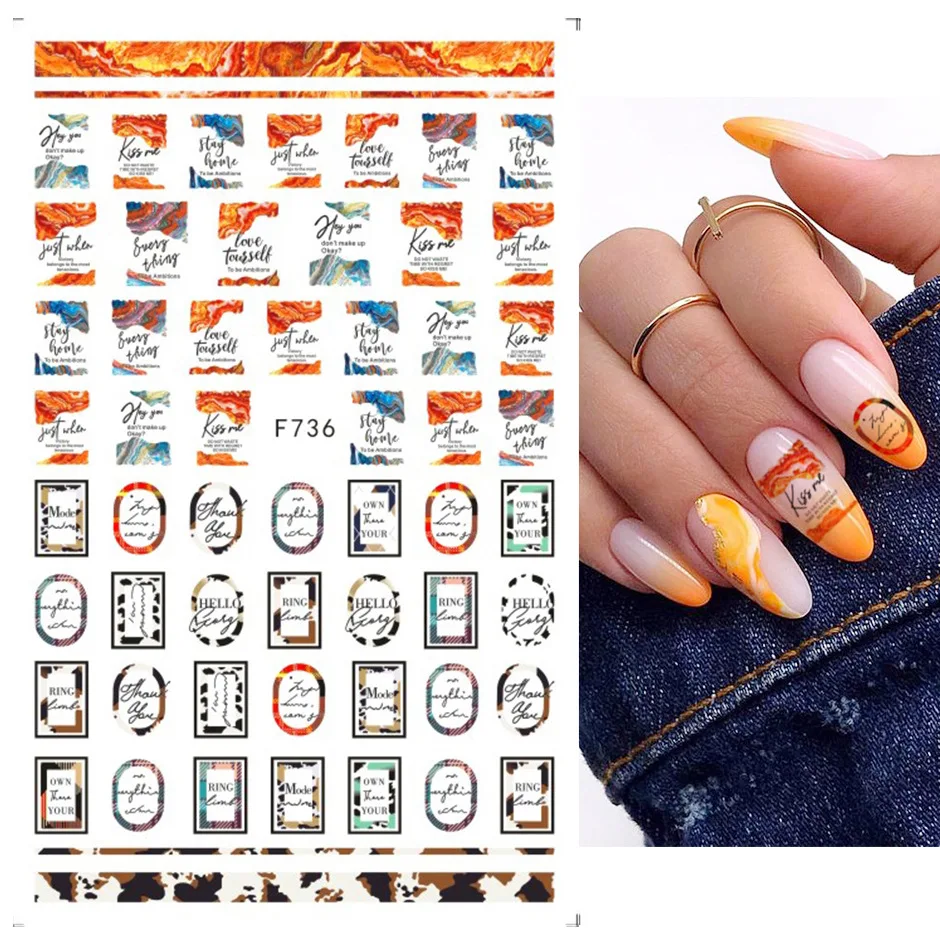 추상적인 불규칙 영어 알파벳 스케치 꽃 시리즈 네일 데칼 네일 스티커, 네일 용품, DIY 네일 액세서리 스티커