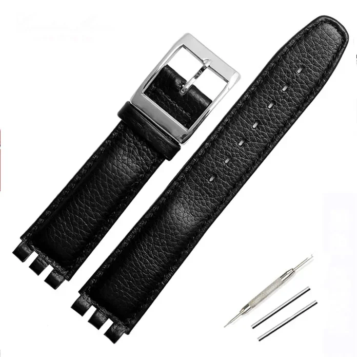 Elegant 17mm Lychee Leather Watch Band with Metal Buckle