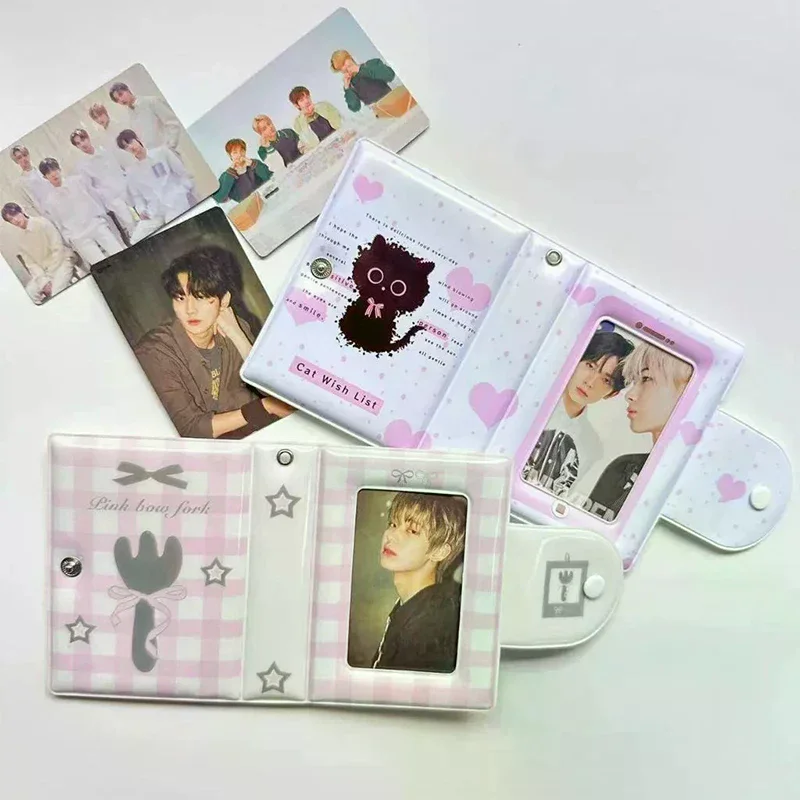 3 Inch Photo Album 32 Pockets Fork Black Cat Style ID Card Kpop Idol Photo Card Holder Storage Collect Book