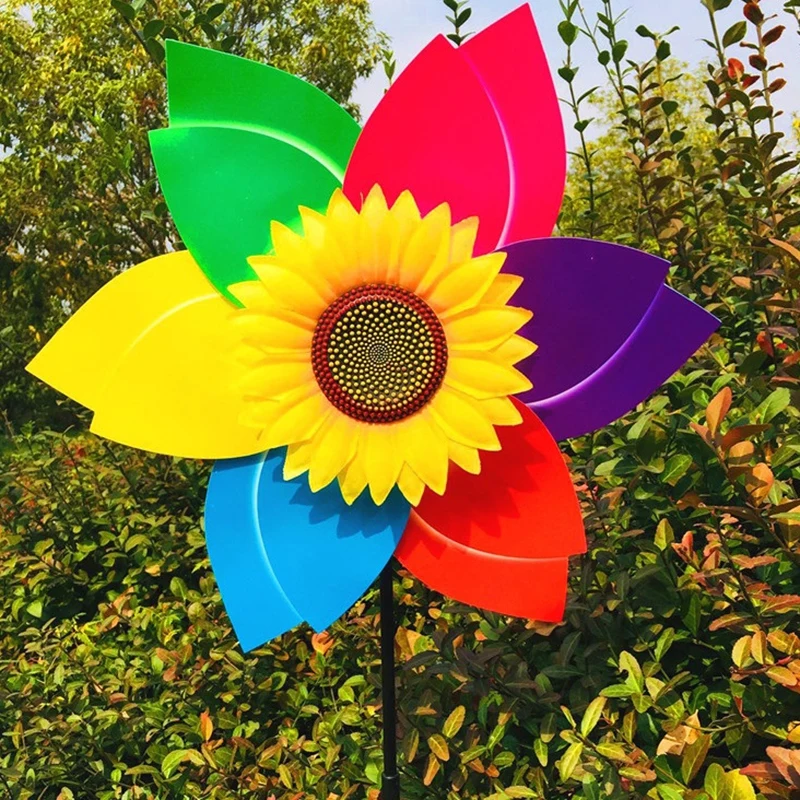 Sunflower Windmill Metal Stake Outdoor Decor for Your Patio and Lawn Rotating Sunflower Wind Spinner Stake Garden Decor