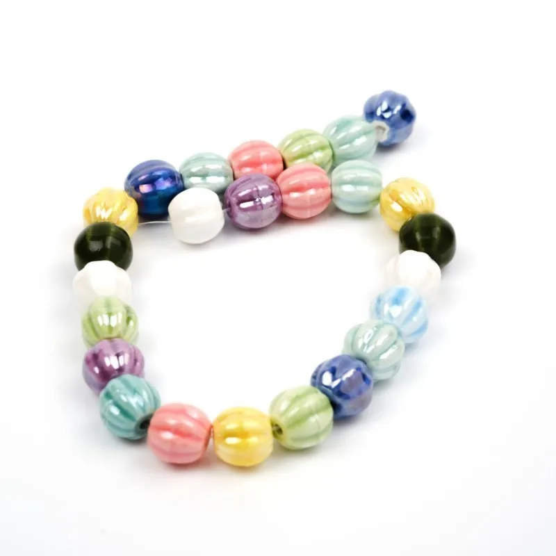 10pcs Pumpkin-Shaped beads kit Handmade Shiny Glossy Glazed Ceramic Porcelain Loose Beads lot for Jewelry Making DIY Crafts