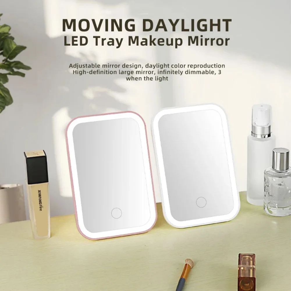 LED Touch Screen Makeup Mirror Folding Lighted 3 Colors Light Modes USB Rechargeable Cosmetic Tools