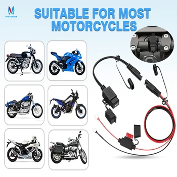 MICTUNING Adattatore cavo da SAE a USB Porta USB impermeabile con fusibile in linea Carica a disconnessione rapida per cellulare moto
