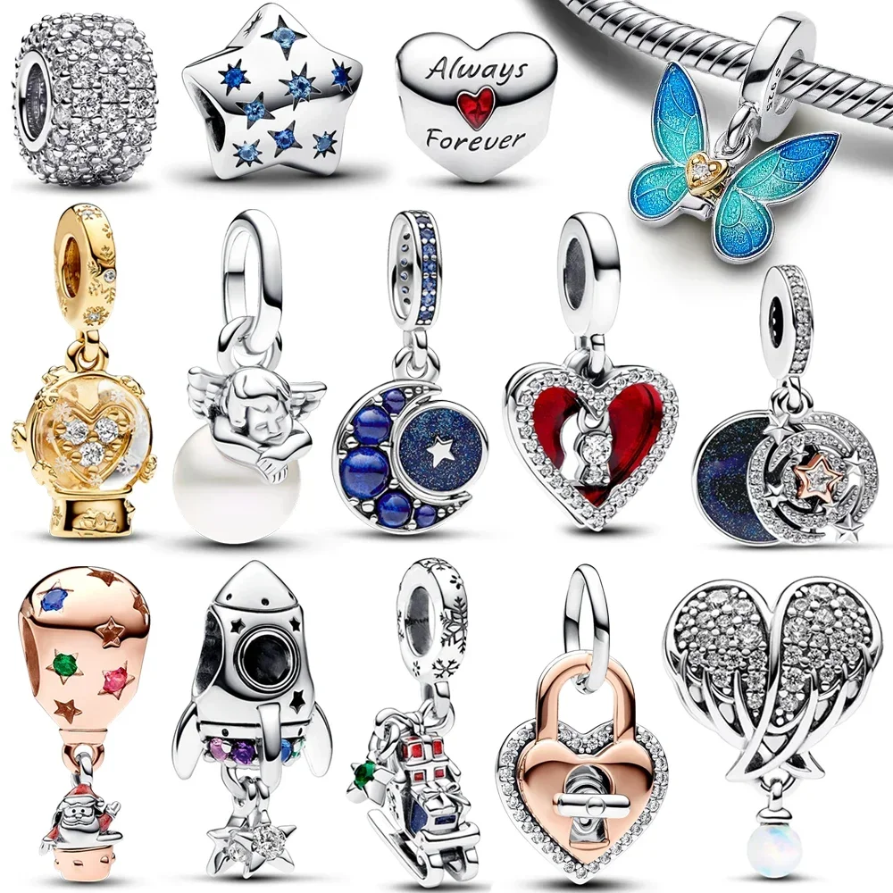 

New 925 Sterling Silver Gold Snowball Butterfly Charm Fit Original Bracelet Christmas Jewelry Star Beads Charms Gift