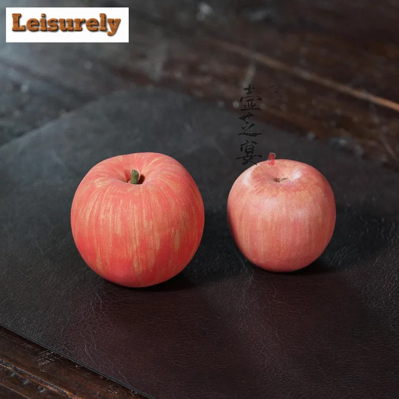 Yixing Zisha Mitation Apple Tea Pet Handmade Tea Sculpture Tea Figurine Play Toys Tea Statue Ornaments Supplies Workmanship Gift