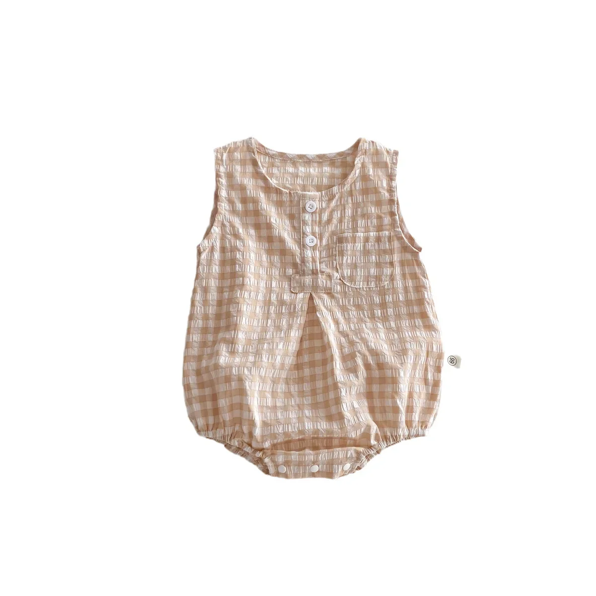 Lightweight Sleeveless Romper Baby Boys Girls Summer Outfit Cotton Plaid Triangle Bib Overalls Crawling Clothes for Babies