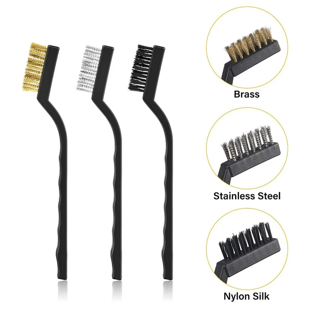 Description Picture 3 of item1/3pcs 7in Remove Rust Brush Brass Cleaning Polishing Metal Brush Brass Wire Steel Wire Nylon Wire Brush Kitchen Cleaning Tool