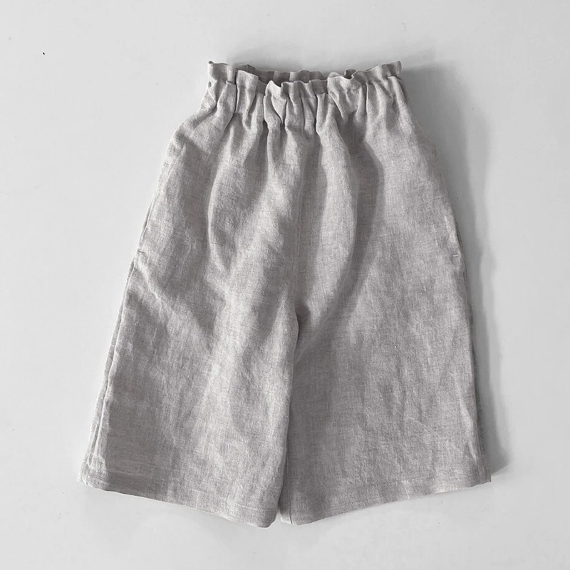 Kids Wide-Legged Linen Pants With Pockets Summer Casual Loose Retro Cotton And Linen Girls Trousers Baby Clothes TZ423