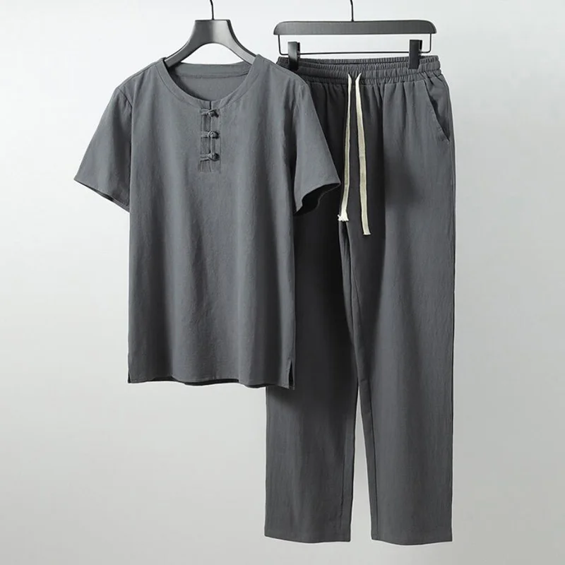 Summer men shirt 5XL 6XL 7XL 8XL 9XL Bust 155cm plus size linen large size shirt with pants men 5 colors linen shirt