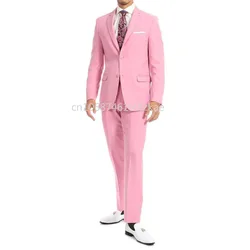 Pink Wedding Men Suits Groom Single Breasted Notch Lapel Formal Evening Party 2 Piece Jacket Pants Set Slim Fit Costume Blazer