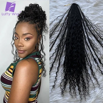 Boho Box Braids Crochet With Human Hair Curls 32 Inch Pre-looped Synthetic  Braiding Hair Extensions Knotless Boho Braids Luffy