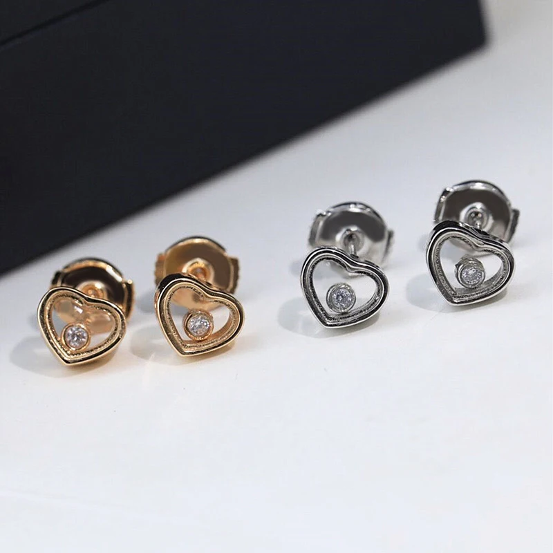 

2023 New hot selling single diamond revolvable heart earrings women's fashion luxury brand jewelry party anniversary gift