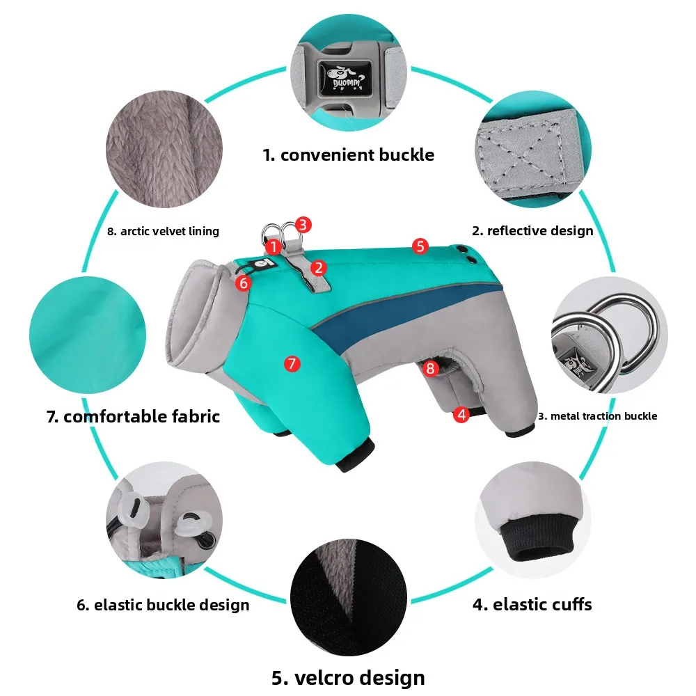 Four Legged Contrasting Pet Cotton Clothing Wool Lining Reflective Windproof Outer Layer Waterproof Autumn and Winter Dog Jacket