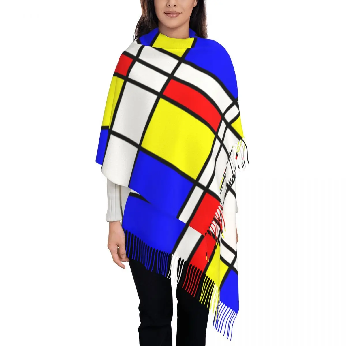 

Роскошные зимние теплые шали Piet Mondrian раньше, женские шарфы в клетку с абстрактным рисунком