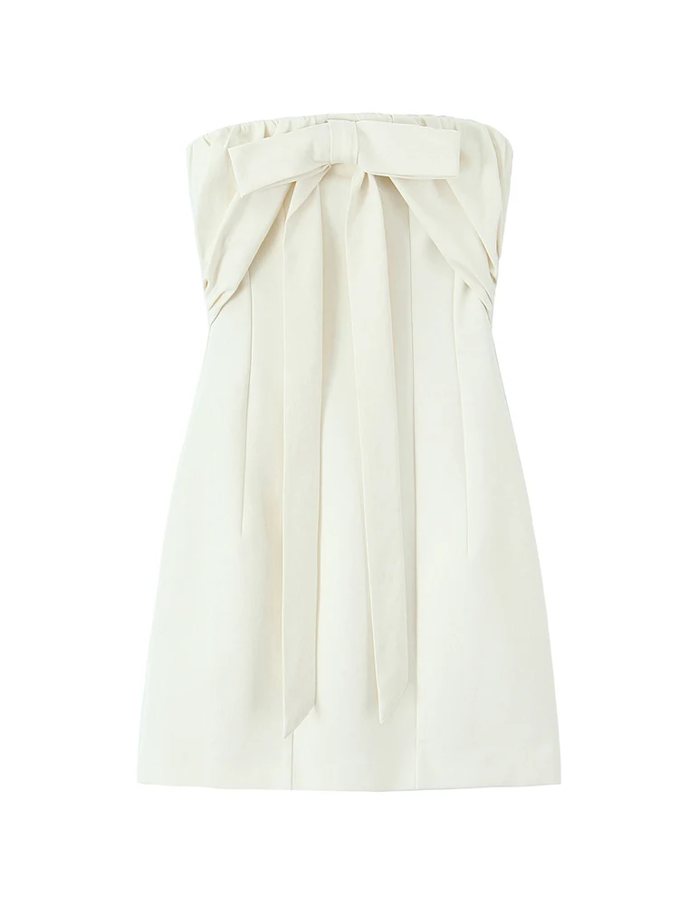 TFMLN 2025 Ladies Strapless Bow Dress Backless Elegant Evening Party Dress Chic Ruffle Sexy Dress Bodycon Mini Summer Dress