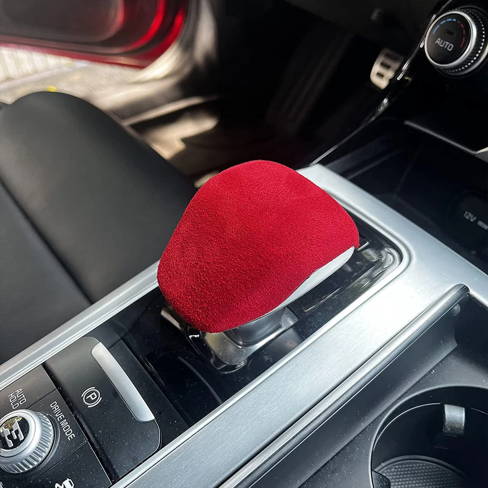 Soft Suede Leather Gear Shift Knob Cover Trim Replacement Parts For 2018 2019 2020 2021 2022 KIA Stinger Red/Black Style