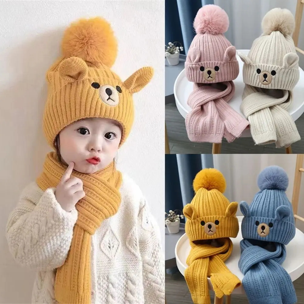 

Winter Warm Hat Scarf Sets Fashion Cold Protection Knitted Knitted Cap Suit Windproof Neck Warmer Children Knitted Hat Girl Boy