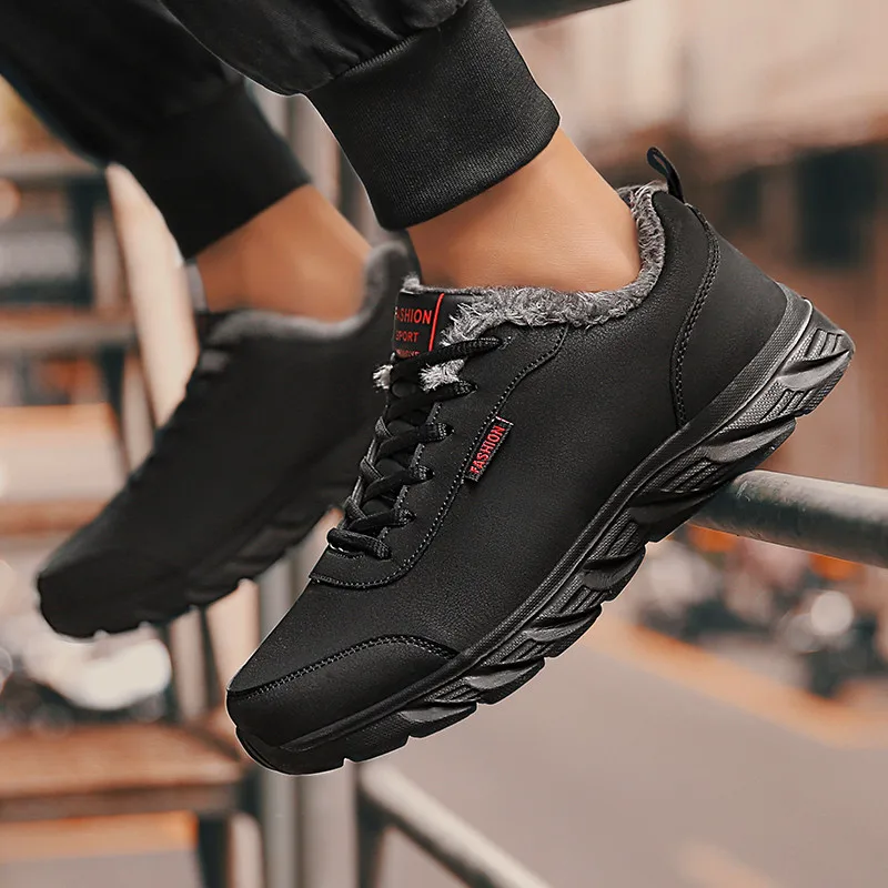 Brand Men Shoes Fashion Sneaker Artificial Leather Footwear Outdoor Winter Warm Plush Shoes Men Non-slip Waterproof Male Shoes