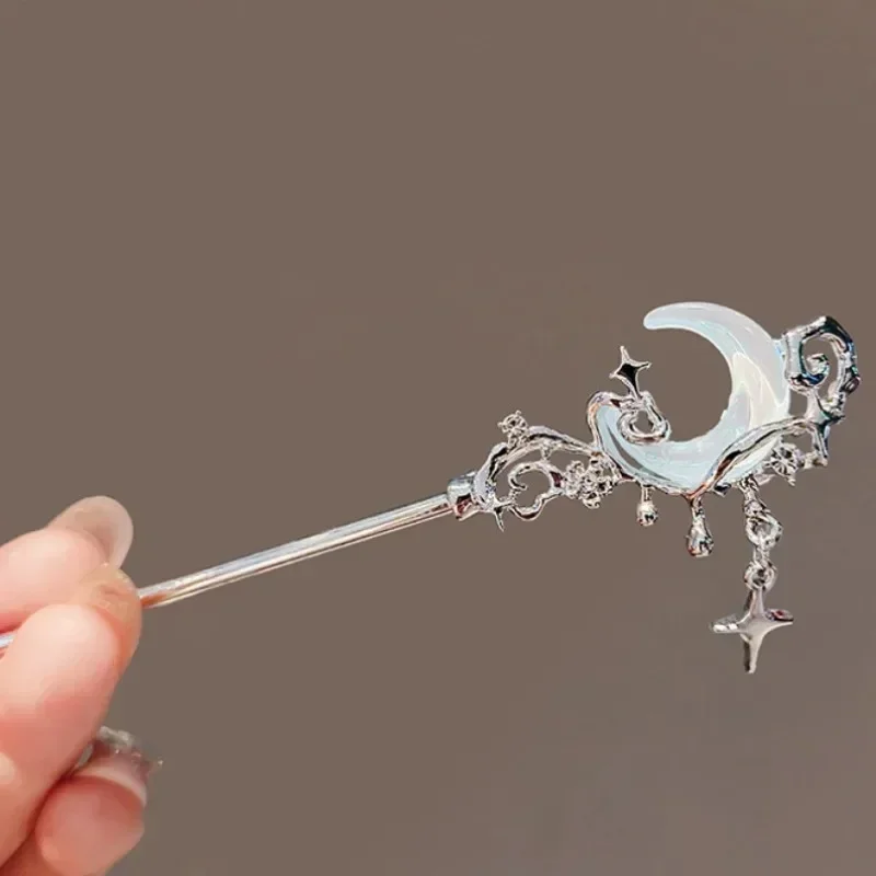 Romantischer Mondstein Stern Mond Haarstab Metall Zweig Haarnadel Haargabel Chinesischer Stil Haarschmuck für Mädchen Haarschmuck – Detail 15