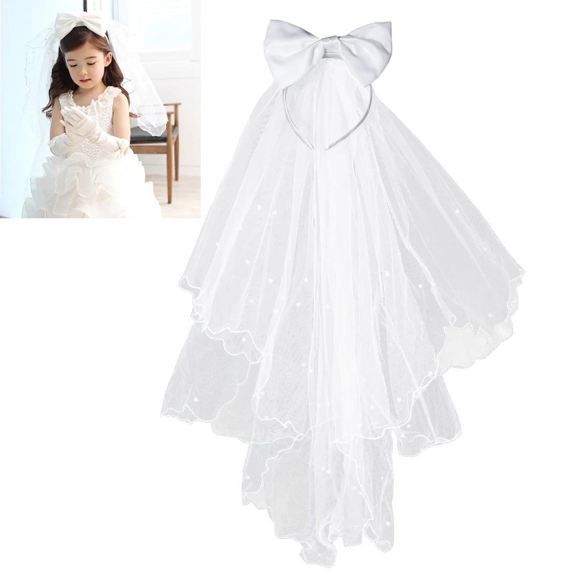 Flower Girl Veils White Wedding First Communion Hair Wreath with Bow lace veil wedding veil girls wedding bridal veil