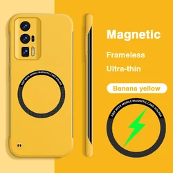 Camera Protection Tough Case with Magnetic Wireless Charging - Frameless Thin Hard Back Cover for Poco F5 (Banana Yellow)