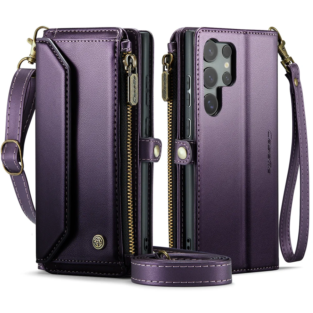 Retro Leather Wallet Phone Case with Magnetic Closure and Trifold Holder