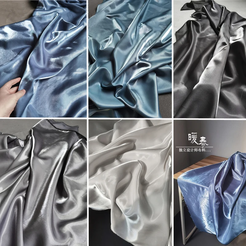 Shiny Silk Satin Fabric 6 Colors Liquid Reflective Metallic Luster