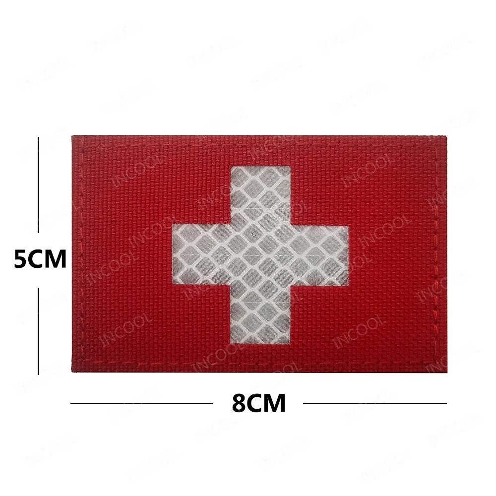 Swiss Flag Switzerland National Flags Embroidered Tactical Army Military Reflective Patches Chevron Strip 3D Badges Glow In Dark